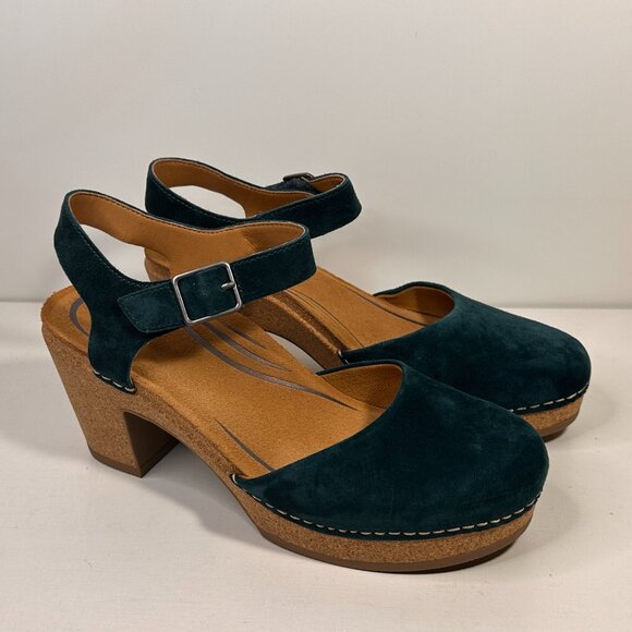 Aetrex Finley Emerald Green Suede Ankle Strap Sandals Women Size 40 eu (9-9.5) - Picture 1 of 8
